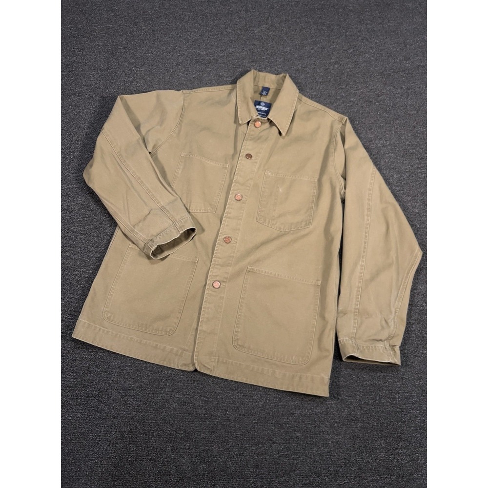 Vintage Osh Kosh Barn Chore Jacket Medium Canvas Button Up Farm Workwear Beige
